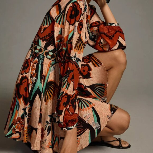 Anthropolgie Bhanuni by Jyoti Long-Sleeve V-Neck Dress - Picture 4 of 12